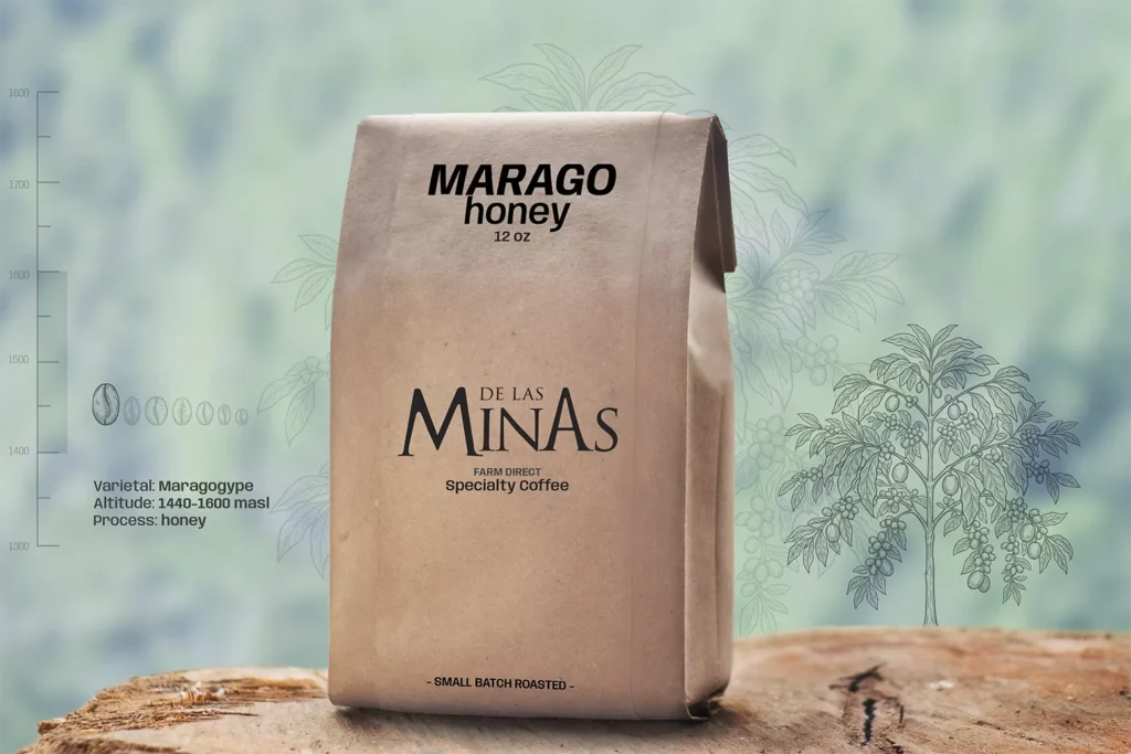 Maragogype Honey process specialty coffee bag from Finca Peña Blanca, Guatemala.