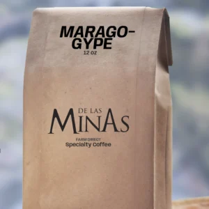 Close-up of the Maragogype specialty coffee bag from Finca Peña Blanca.